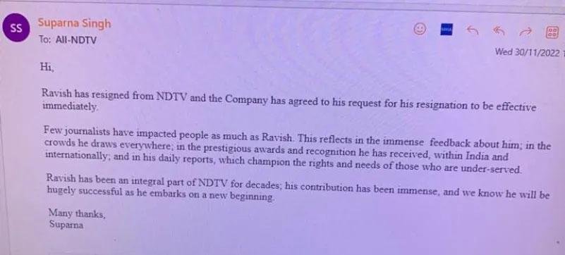 Ravish Kumar Resigns